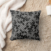 ブラックエレガントフローラレース装飾用クッション クッション (ブランケット)