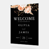 ブラックエレガントフローラ秋の結婚式へようこそ アクリルサイン (傾斜)