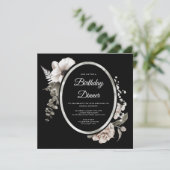 ブラックエレガントフローラ誕生日ディナーパーティー 招待状 (スタンド正面)