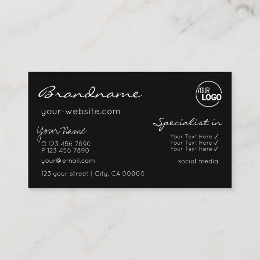 ブラックエレガントブラウングリッタースターズシックとロゴ 名刺 (裏面)