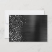 ブラックエレガントブラッシュメタルグリッタースクリプ結婚ト 出欠カード (裏面)