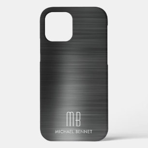 ブラックエレガントブラッフェイクシュ金属モノグラム iPhone 12ケース
