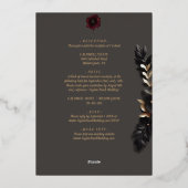 ブラックエレガントブルゴーニュと金ゴールドフローラボー 箔招待状 (裏面)