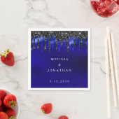 ブラックエレガントブルーグリッタードリップス警結婚察 スタンダードカクテルナプキン (インサイチュ)