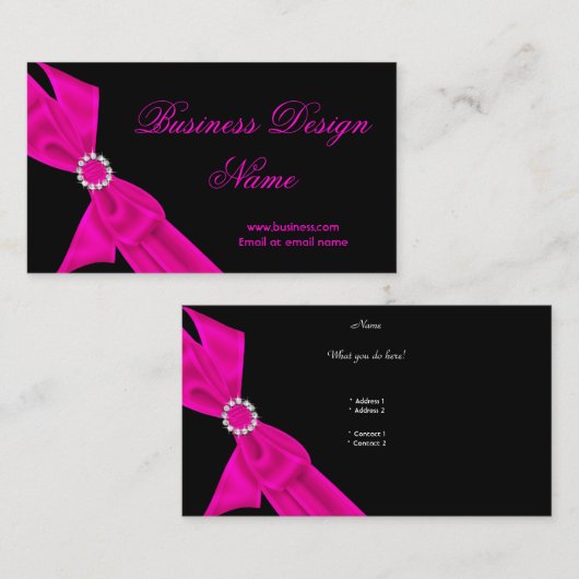 ブラックエレガントホットピンクダイヤモンドボウデザイン 名刺 (正面/裏面)