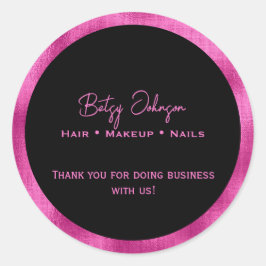 ブラックエレガントホットピンクフォイルありがとうステッカー ラウンドシール