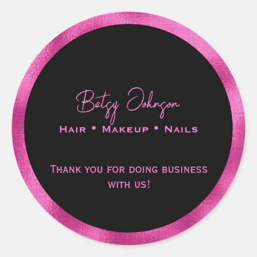 ブラックエレガントホットピンクフォイルありがとうステッカー ラウンドシール (正面)