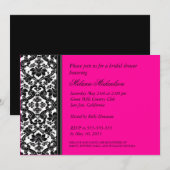 ブラックエレガントホットピンクフローラダマスクブライダルシャワー 招待状 (正面/裏面)