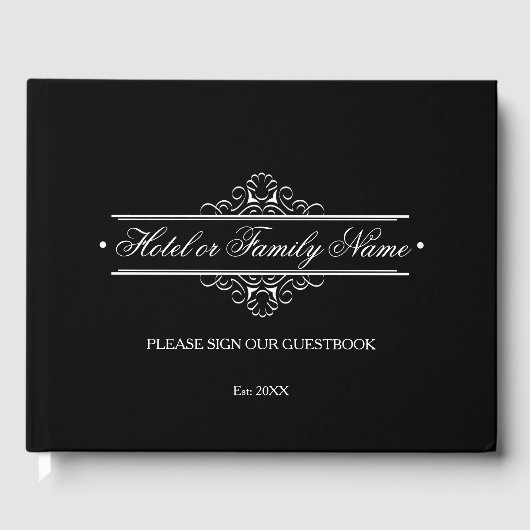 ブラックエレガントホテパーソナライズされたルオファミリー ゲストブック (正面)