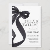 ブラックエレガントボウ誕生日招待状 サンキューカード (正面)