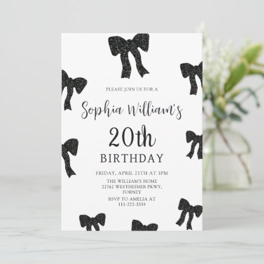 ブラックエレガントボウ20thバースデーパーティーへの招待 招待状 (スタンド正面)