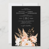ブラックエレガントボホシックフローラ秋の結婚式 招待状 (正面)
