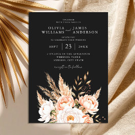 ブラックエレガントボホシックフローラ秋の結婚式 招待状