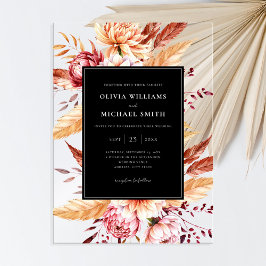 ブラックエレガントボホシックフローラ結婚ズ アクリル招待状