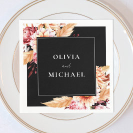 ブラックエレガントボホシックフローラ結婚ズ スタンダードカクテルナプキン