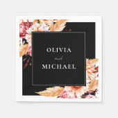 ブラックエレガントボホシックフローラ結婚ズ スタンダードカクテルナプキン (正面)