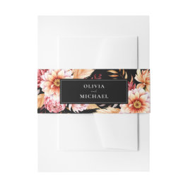 ブラックエレガントボホシックフローラ結婚ズ 招待状ベリーバンド