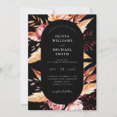 ブラックエレガントボホシックフローラ結婚ズ 招待状 (正面)