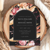 ブラックエレガントボホシックフローラ結婚ズ 招待状