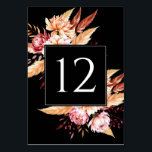 ブラックエレガントボホフローラ結婚ズ テーブルナンバー<br><div class="desc">独自のテーブパーソナライズされたル番号カー結婚ドを作成しエレガントて、フローラデザイン。ミニマルなシックなタイポグラフィとbohoシックな秋フローラの水彩ダリア花と秋の植物性離れの花。</div>