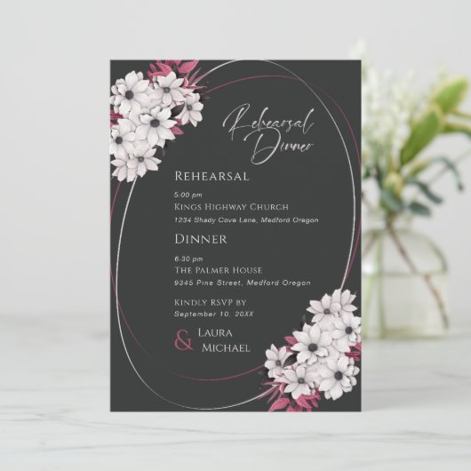 ブラックエレガントマゼンタフローラリハーサルディナー 招待状 (スタンド正面)