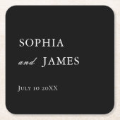 ブラックエレガントミニマル結婚リスト スクエアペーパーコースター (正面)