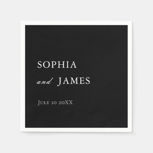 ブラックエレガントミニマル結婚リスト スタンダードカクテルナプキン (正面)