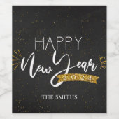 ブラックエレガントミニマル金ゴールドハッピーニューイヤー2022 ワインラベル (シングルラベル)