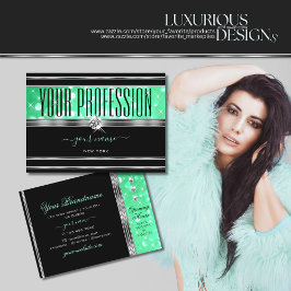 ブラックエレガントミントグリーングリッターダイヤモンドシルバー 名刺