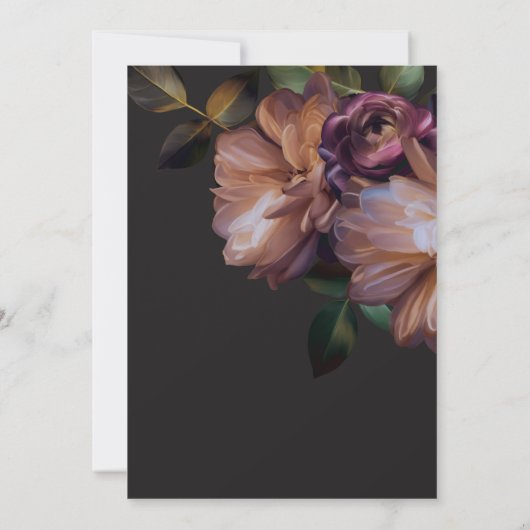 ブラックエレガントムーディフローラブライダルシャワー 招待状 (裏面)