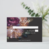 ブラックエレガントムーディーフローラ結婚ズ3ディナー 出欠カード (スタンド正面)