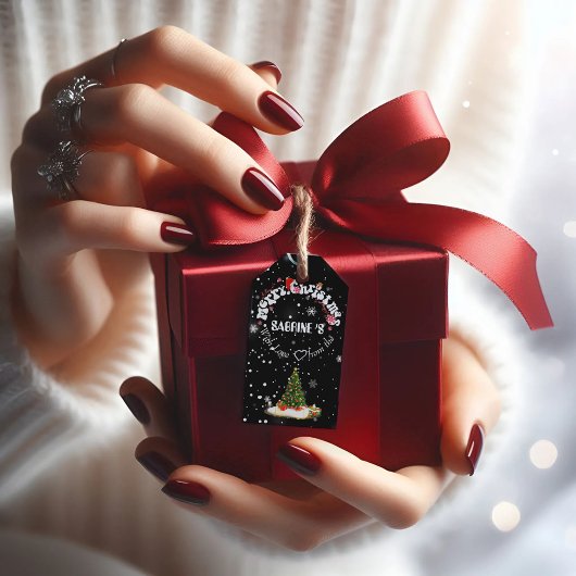 ブラックエレガントメリークリスマスグラフィティギフトラベル ギフトタグ