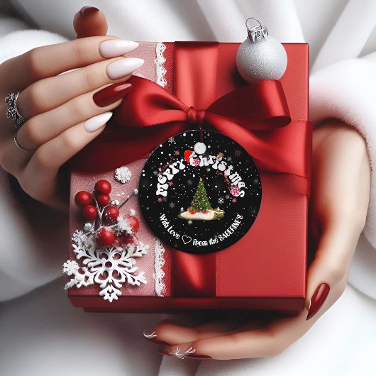 ブラックエレガントメリークリスマスグラフィティラウンド フェイバータグ