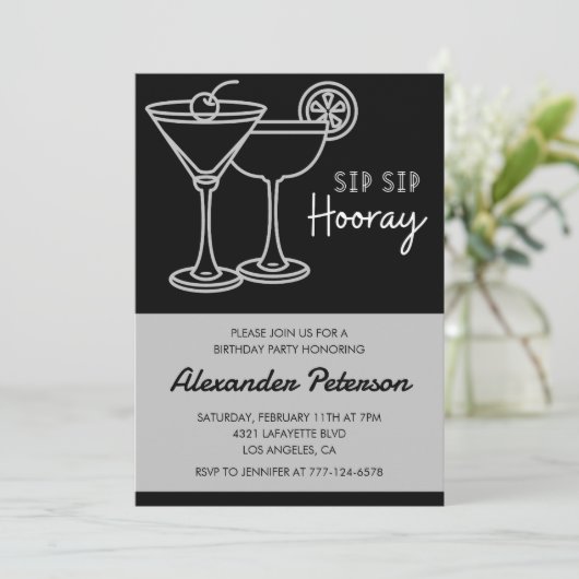 ブラックエレガントメンズカクテル88歳の誕生日 招待状 (スタンド正面)