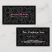 ブラックエレガントモノクロフローラダマスク 名刺 (正面/裏面)