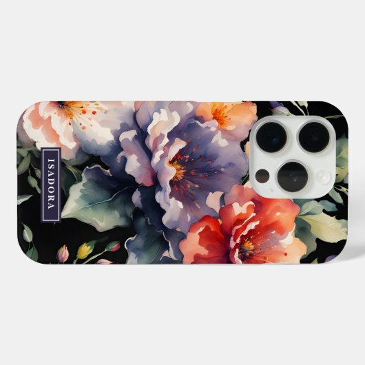 ブラックエレガントモノグラムの劇的な暗いフローラ Case-Mate iPhoneケース (裏面 (横))