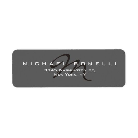 ブラックエレガントモノグラムグレー差出人住所ラベル ラベル (正面)