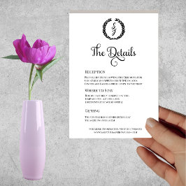 ブラックエレガントモノグラムリースホワイト詳細カード 招待状