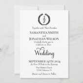 ブラックエレガントモノグラムリースホワ結婚イト 招待状 (正面)