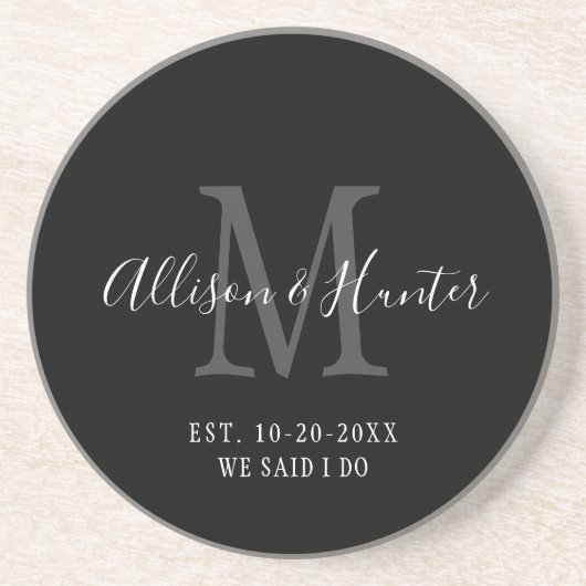ブラックエレガントモノグラム新婚 コースター (正面)