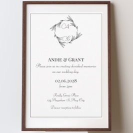 ブラックエレガントモノグラム結婚式招待状 招待状