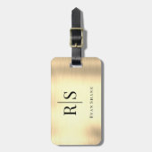 ブラックエレガントモノグラム&名前、ブラシ付き金ゴールド ラゲッジタグ (正面縦)