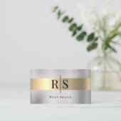 ブラックエレガントモノグラム&名前、ブラッシュシルバー&金ゴールド 名刺 (スタンド正面)