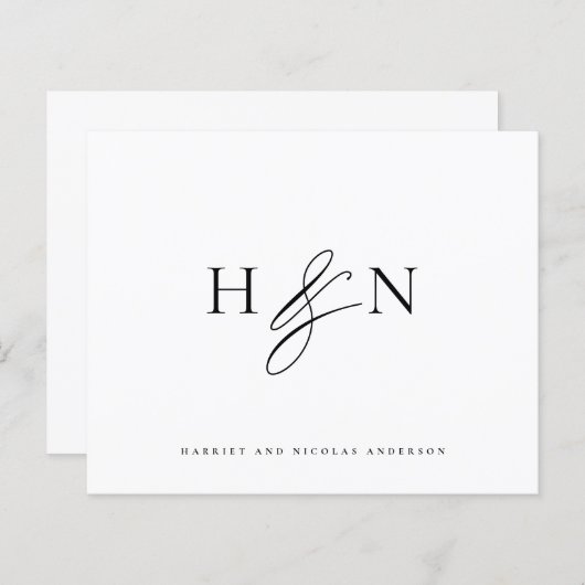 ブラックエレガントモノグ結婚ラムサンキューカード (正面/裏面)