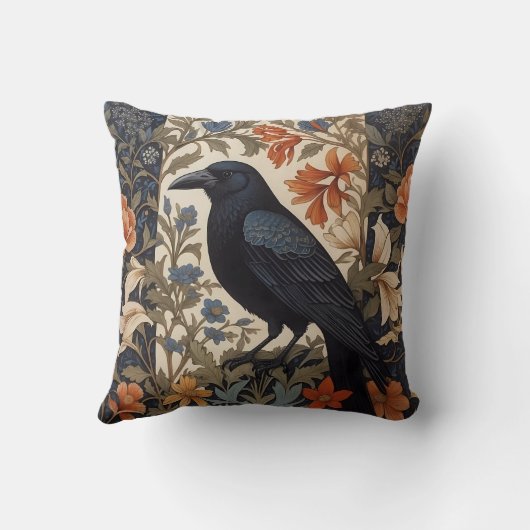 ブラックエレガントレイヴン・ウィリアム・モリスインスパイアフローラ クッション (裏面)