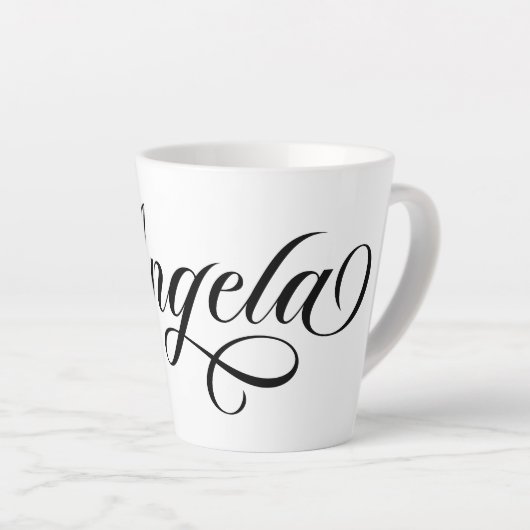 ブラックエレガントレタリングアンジェラ カフェラテマグ (右アングル)