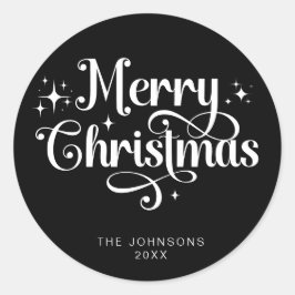 ブラックエレガントレトロメリークリスマススクリプトカスタム ラウンドシール