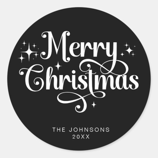 ブラックエレガントレトロメリークリスマススクリプトカスタム ラウンドシール (正面)