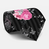 ブラックエレガントローズのパタストライプーン ネクタイ (ロール)