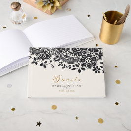 ブラックエレガントヴィンテージレ結婚ースのゲストブック ゲストブック